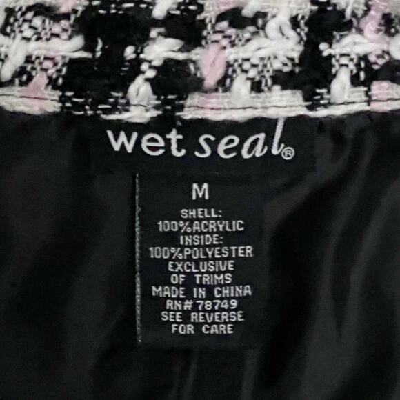 Wet Seal Tweed Plaid Blazer Jacket Women’s Sz M Black White Acrylic Long Sleeve - Picture 4 of 8